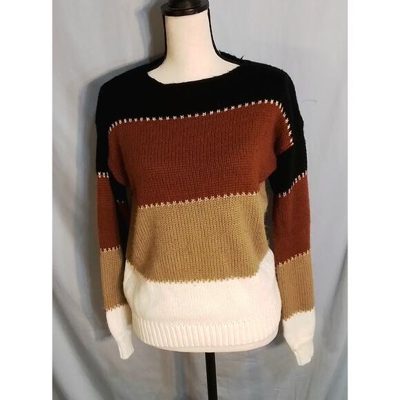 Pretty Garden  color block , brown, black and cream sweater - Picture 1 of 7